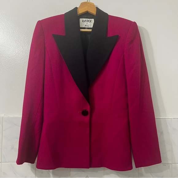 Kasper Magenta Preppy Barbiecore Office Career 100% Wool Suit Jacket Size 8 - Picture 3 of 14